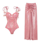 Pink Swimsuit Set with Shiny Butterfly Details