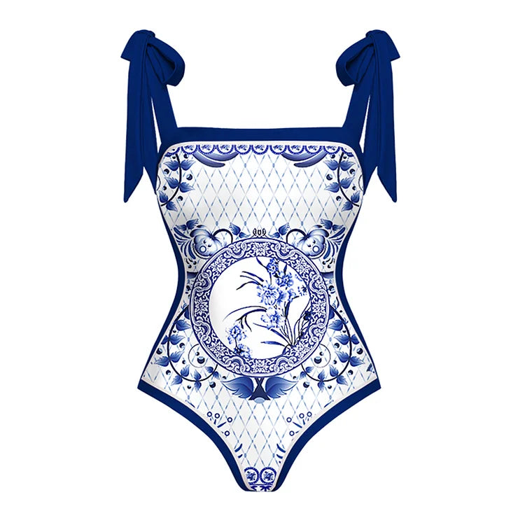 Tile Pattern Double-Sided Swimsuit Set