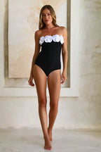 3D Floral One-Shoulder and Strapless Swimsuit Set