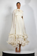 Cape-Style Ruffled Midi Dress