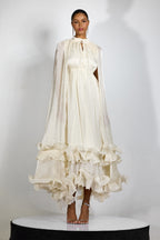 Cape-Style Ruffled Midi Dress