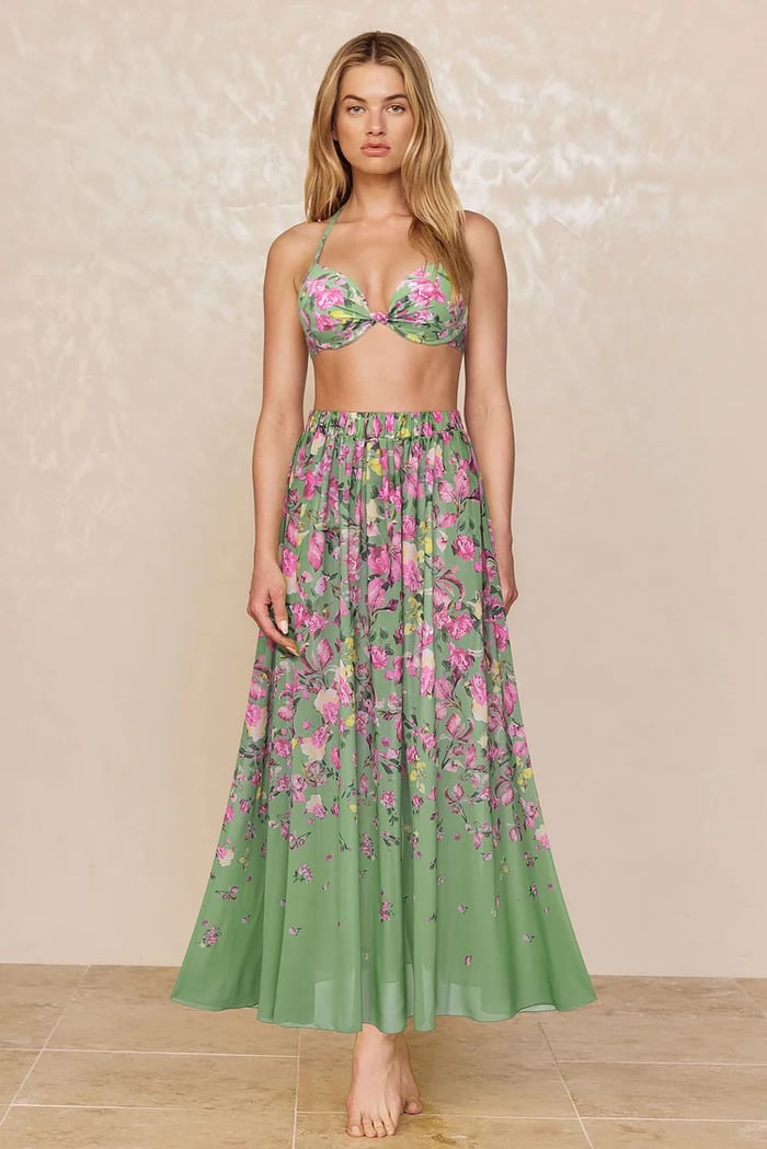 3 Parça Çiçekli Üst Derin V Yakalı Mayo Takımı