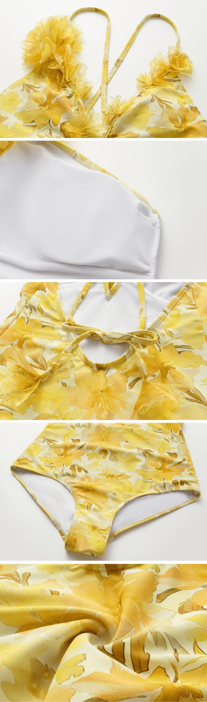 Yellow Lily Patterned Swimsuit Set