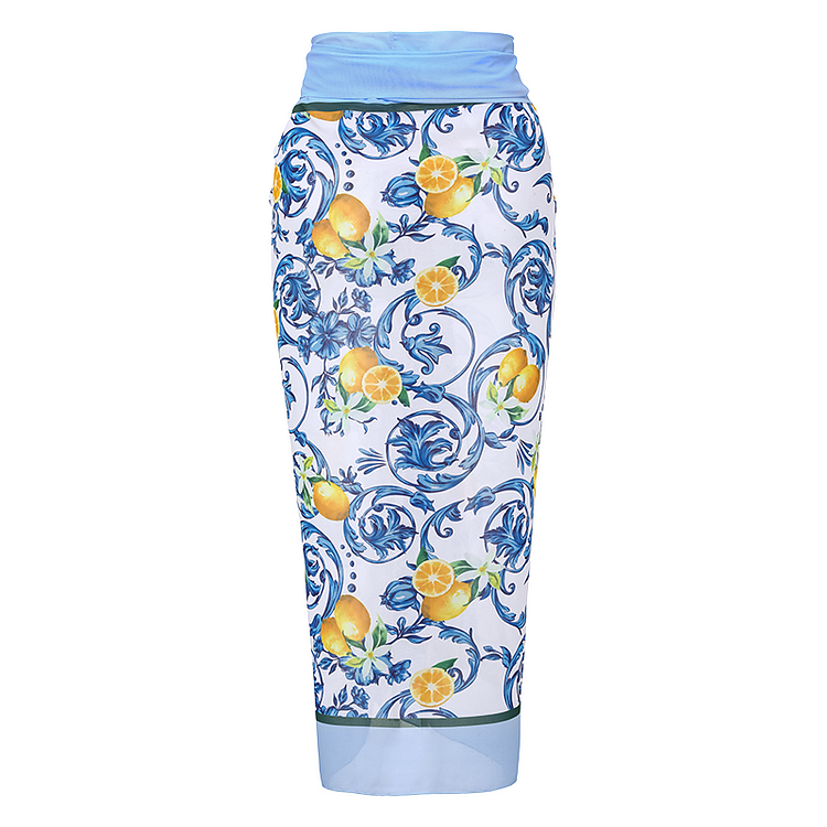 Lemon Patterned Swimsuit Set with Shoulder Straps