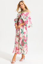 Floral V-Neck Lantern Sleeve Midi Dress