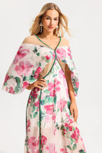 Floral V-Neck Lantern Sleeve Midi Dress