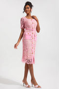 Lace Round Neck Midi Dress with Metal Buttons