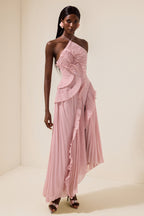 Pleated Ruffled Strappy Midi Dress
