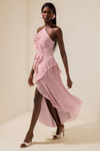 Pleated Ruffled Strappy Midi Dress