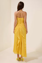 Pleated Ruffled Strappy Midi Dress