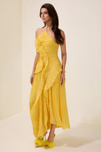 Pleated Ruffled Strappy Midi Dress