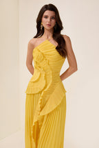 Pleated Ruffled Strappy Midi Dress