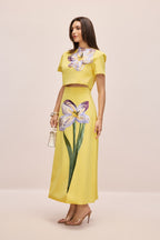 Angelica Short-Sleeved Top and Skirt Set with Floral Applique