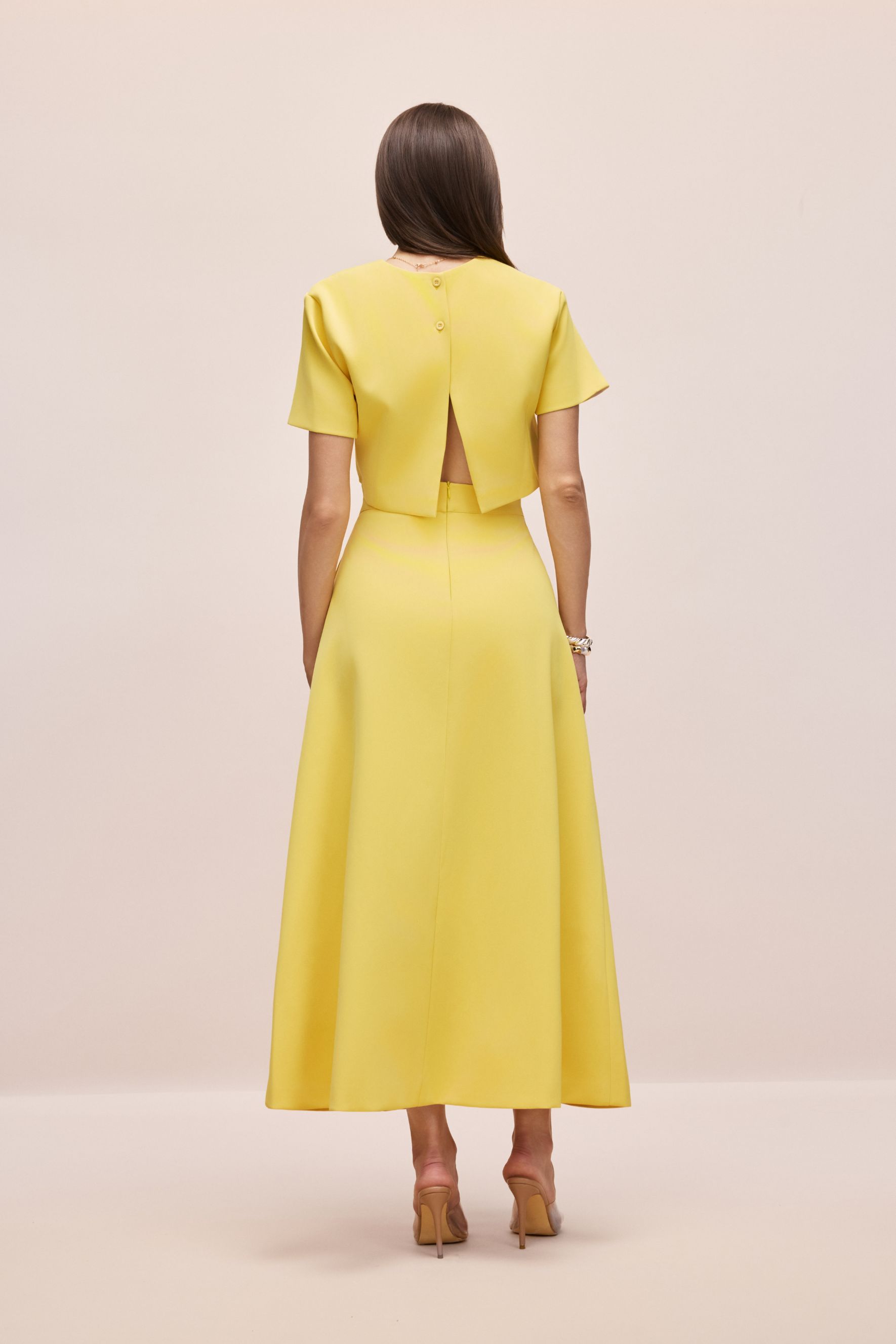Angelica Short-Sleeved Top and Skirt Set with Floral Applique