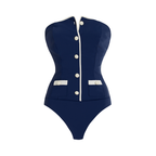 Navy Blue Button Detail Shorts Swimsuit Set