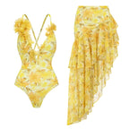 Yellow Lily Patterned Swimsuit Set