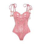 Pink Swimsuit Set with Shiny Butterfly Details