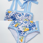 Lemon Patterned Swimsuit Set with Shoulder Straps
