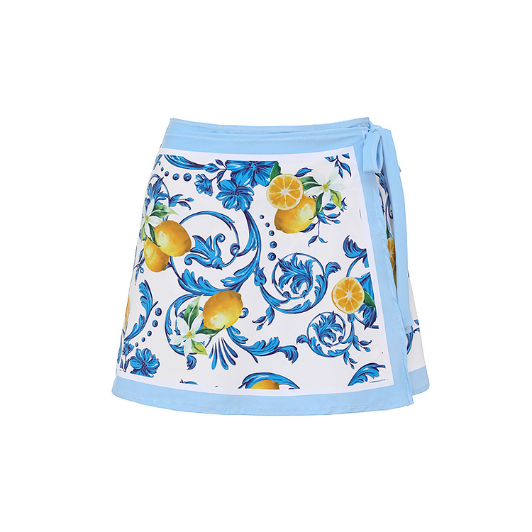 Lemon Patterned Swimsuit Set with Shoulder Straps