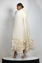 Cape-Style Ruffled Midi Dress