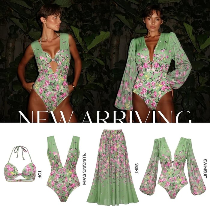 3-Piece Floral Top with Deep V-Neck Swimsuit Set
