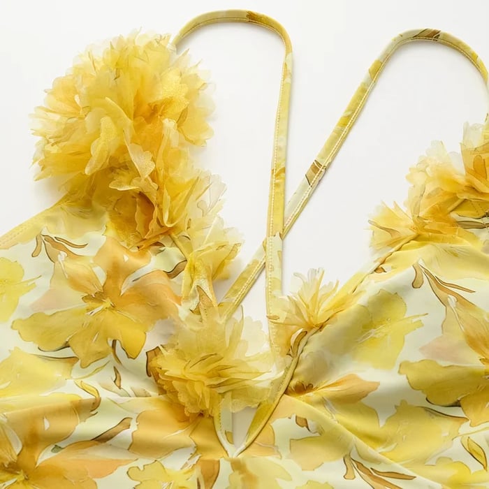 Yellow Lily Patterned Swimsuit Set