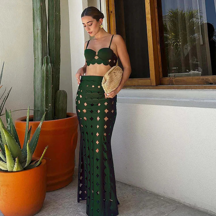 Green Laser Cut Circular Bikini Set
