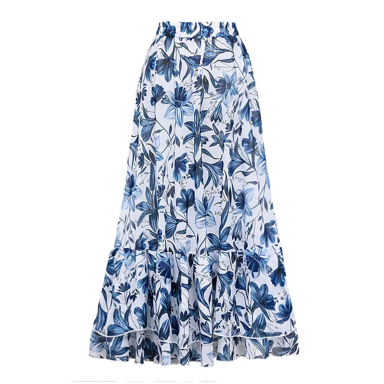 V-Neck Floral Patterned Wavy Swimsuit Set