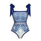 Blue and White Porcelain Patterned Swimsuit Set