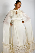 Cape-Style Ruffled Midi Dress
