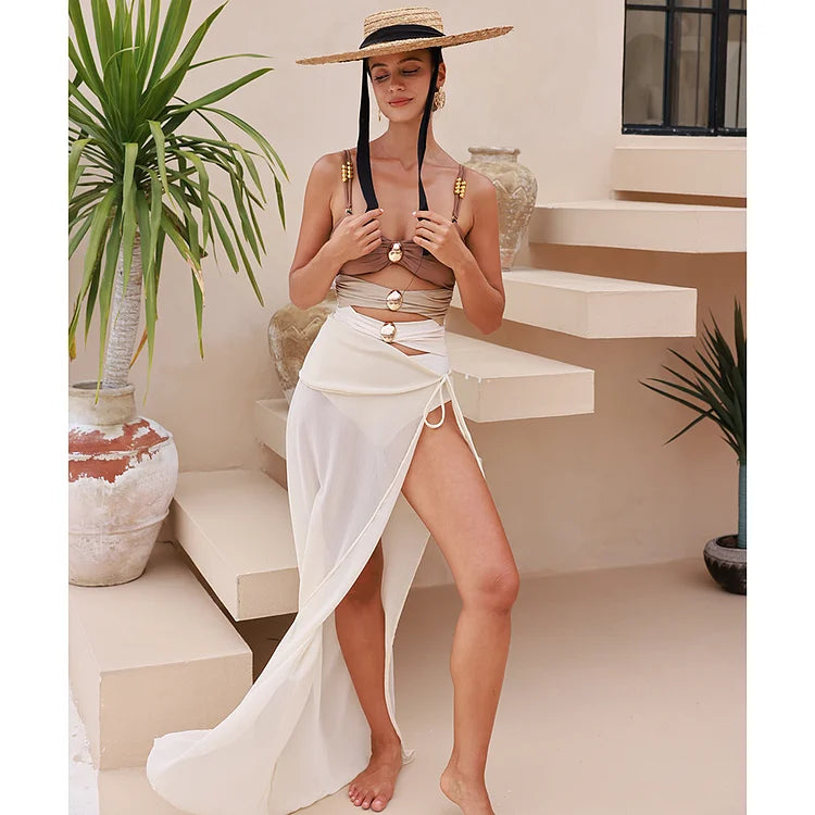 Boncuk Süslemeli Oyuk Düğümlü Mayo Takımı