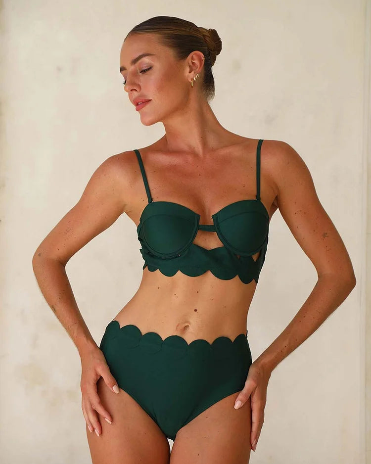 Yeşil Lazer Kesim Dairesel Bikini Takımı