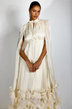 Cape-Style Ruffled Midi Dress