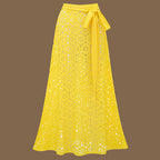 Yellow Laser Cut Floral Pattern Swimsuit Set