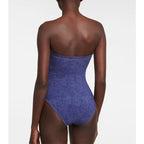Strapless Denim Pattern Swimsuit Set