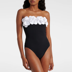 3D Floral One-Shoulder and Strapless Swimsuit Set