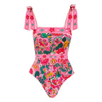 Ribboned Floral Pattern Swimsuit Set