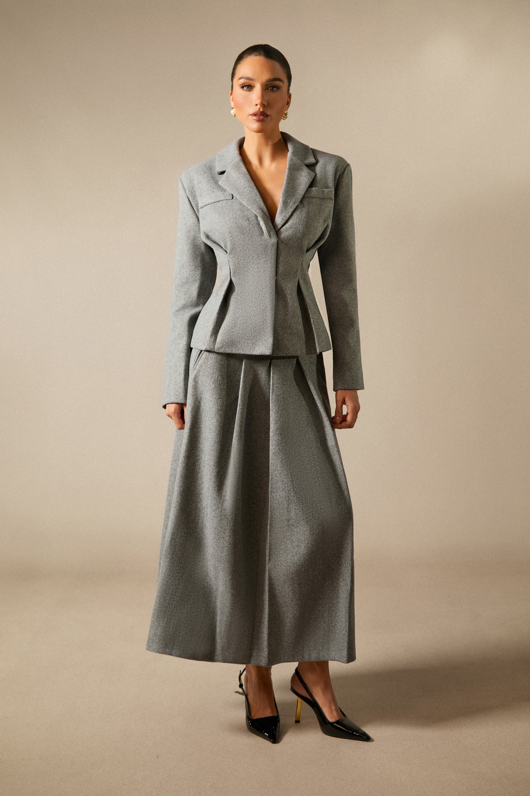 Georgia Yaka Blazer Midi Etek Takımı