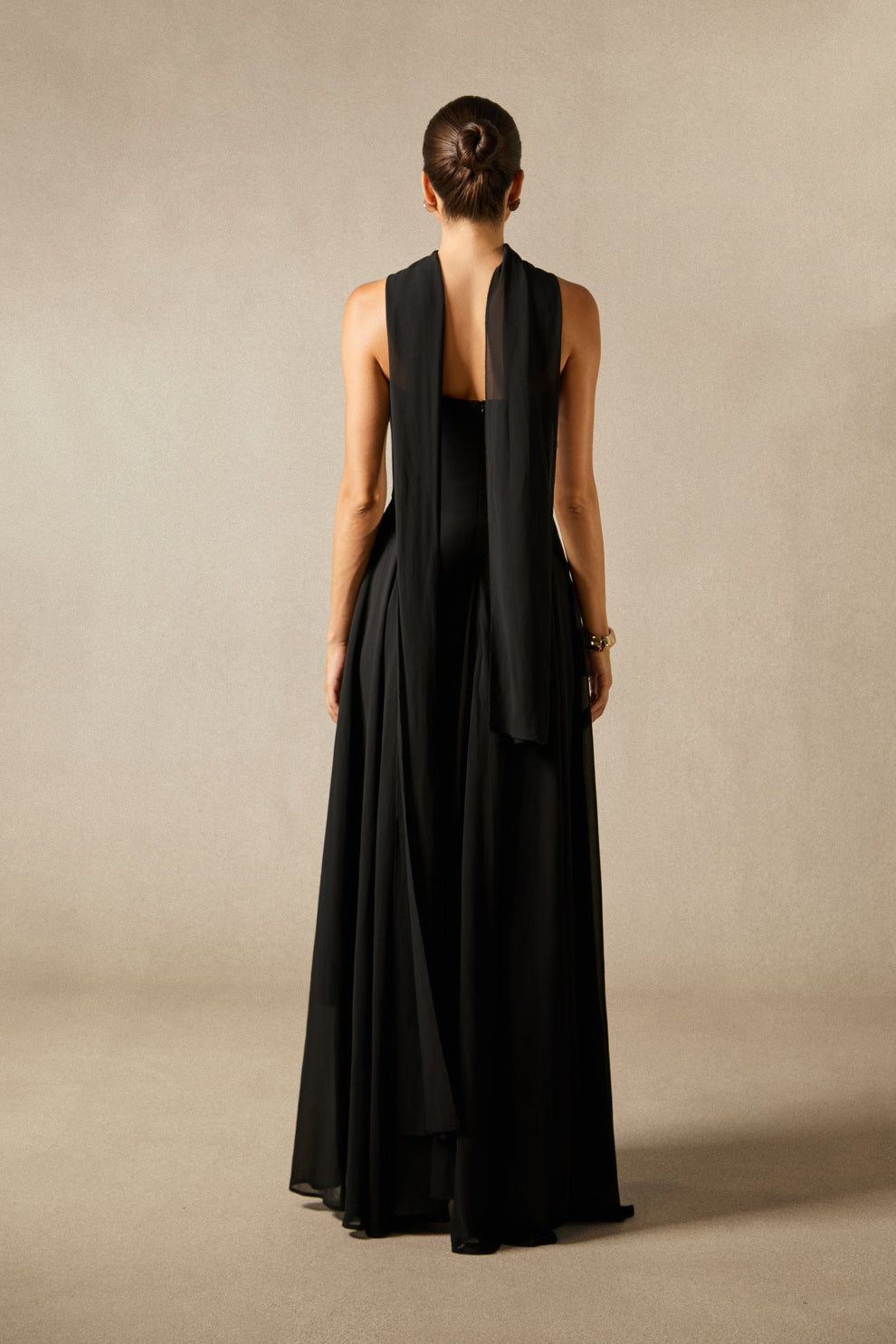 Sarah Strapless Long Dress with Floral Details and Scarf