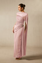 Aubrie One-Shoulder Draped Cape Long Dress