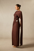 Aubrie One-Shoulder Draped Cape Long Dress