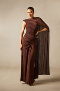 Aubrie One-Shoulder Draped Cape Long Dress