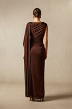 Aubrie One-Shoulder Draped Cape Long Dress