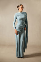 Elsie Long Sleeved Cape Detail Long Dress