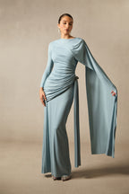 Elsie Long Sleeved Cape Detail Long Dress