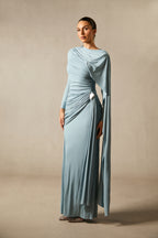 Elsie Long Sleeved Cape Detail Long Dress