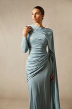 Elsie Long Sleeved Cape Detail Long Dress