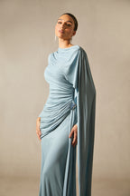 Elsie Long Sleeved Cape Detail Long Dress