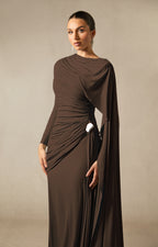 Elsie Long Sleeved Cape Detail Long Dress