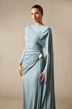 Elsie Long Sleeved Cape Detail Long Dress
